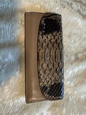 Coach Taupe Leather Clutch with Black and Taupe Snakeskin Flap